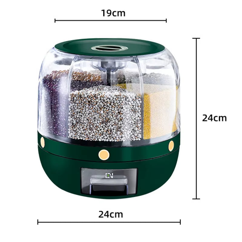 FreshKeep™ 360° Rotating Rice & Grain Dispenser – 6KG Airtight Moisture-Proof Food Storage Container