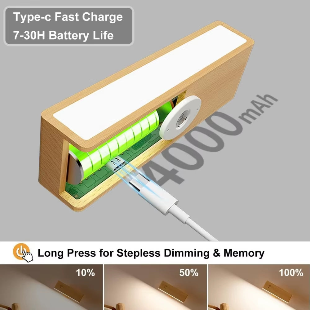 Rechargeable LED Wall Sconce – Cordless Wooden Light for Cozy Modern Spaces